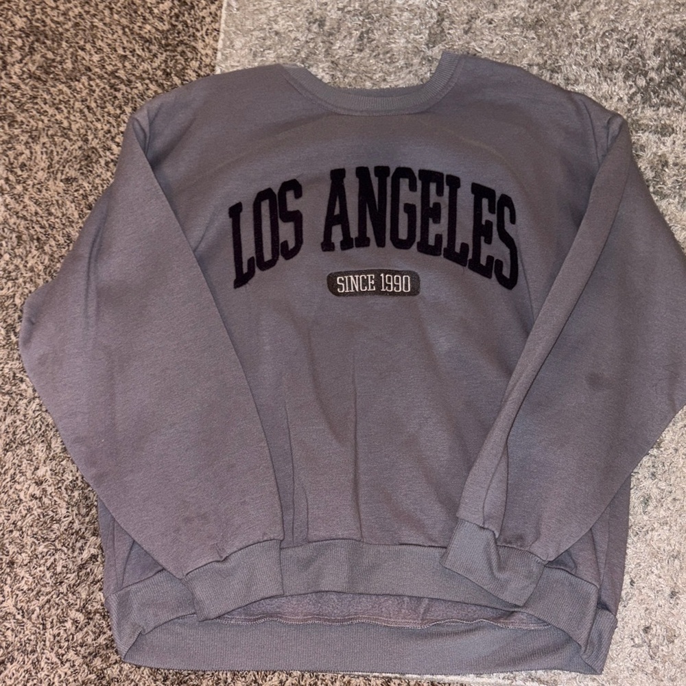 Charlotte Russe Refuge Dusty Blue/Charcoal Los Angeles Crewneck Sweatshirt